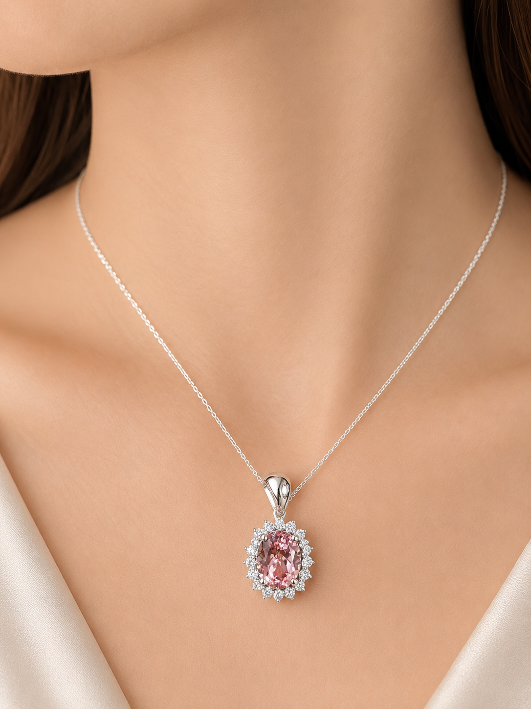 2.71cttw White Gold Fancy Pink OVal Lab Diamond Pendant