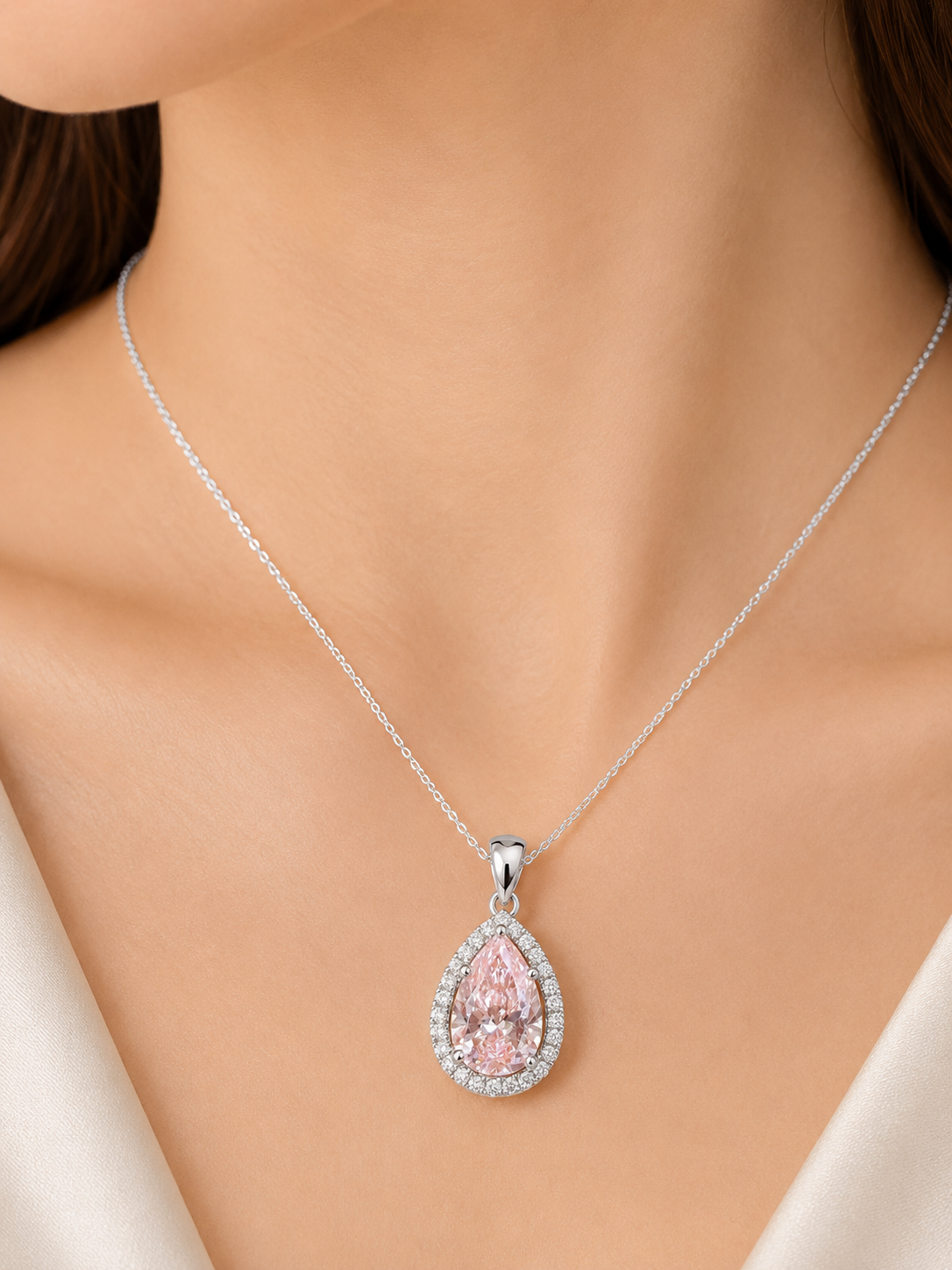 IGI 3.41cttw White Gold Fancy Pink Pear Shape Lab Diamond Pendant