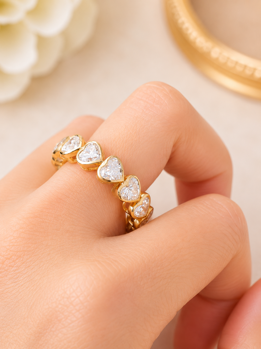 5.55cttw Yellow Gold Heart Shaped Lab Diamond Eternity Band