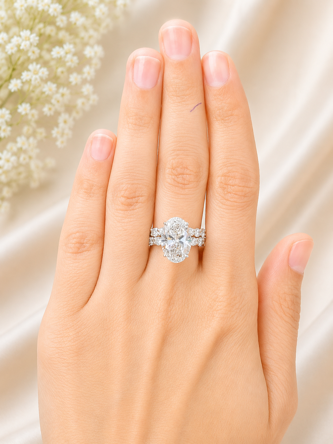 9.26cttw Yellow Gold Oval Lab Diamond Ring with Eternity Band