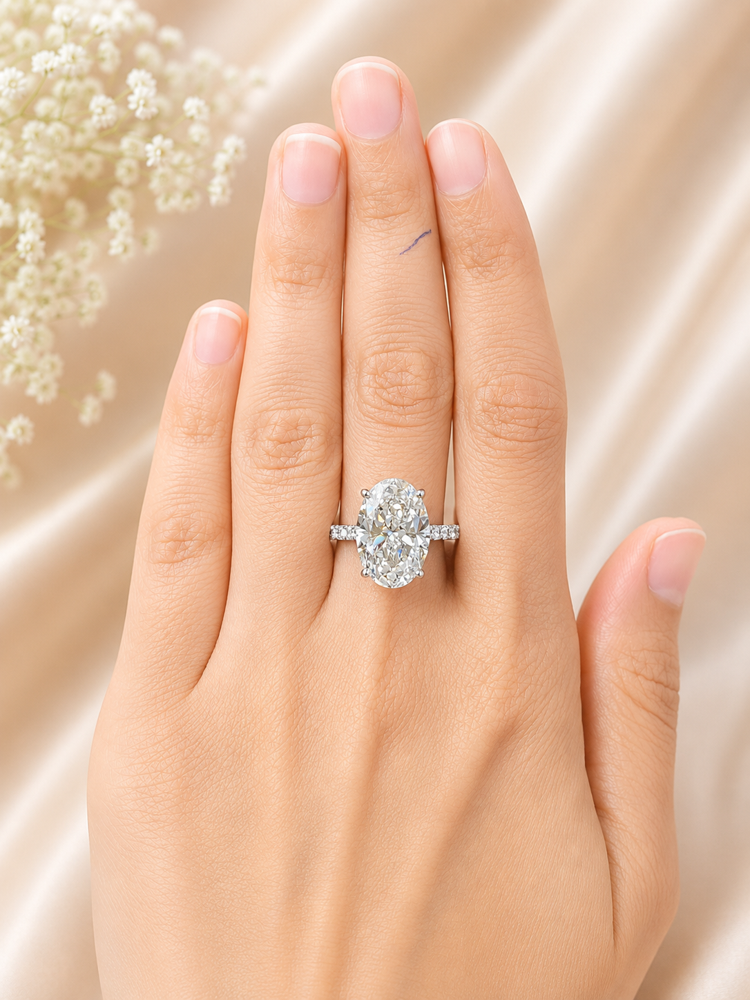 6.57cttw White Gold Oval Hidden Halo Lab Diamond Ring