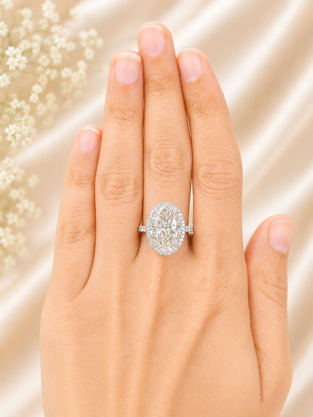 6.64cttw White Gold Oval Halo Lab Diamond Ring