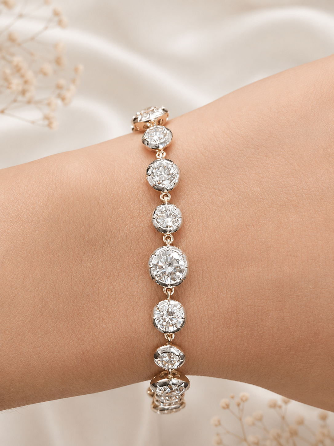 Yellow Gold 9.41cttw Round Lab Diamond 7" Bracelet