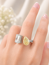 EGL Certified 6.33ct Two Tone Yellow Pear & White Radiant Lab Diamond Ring