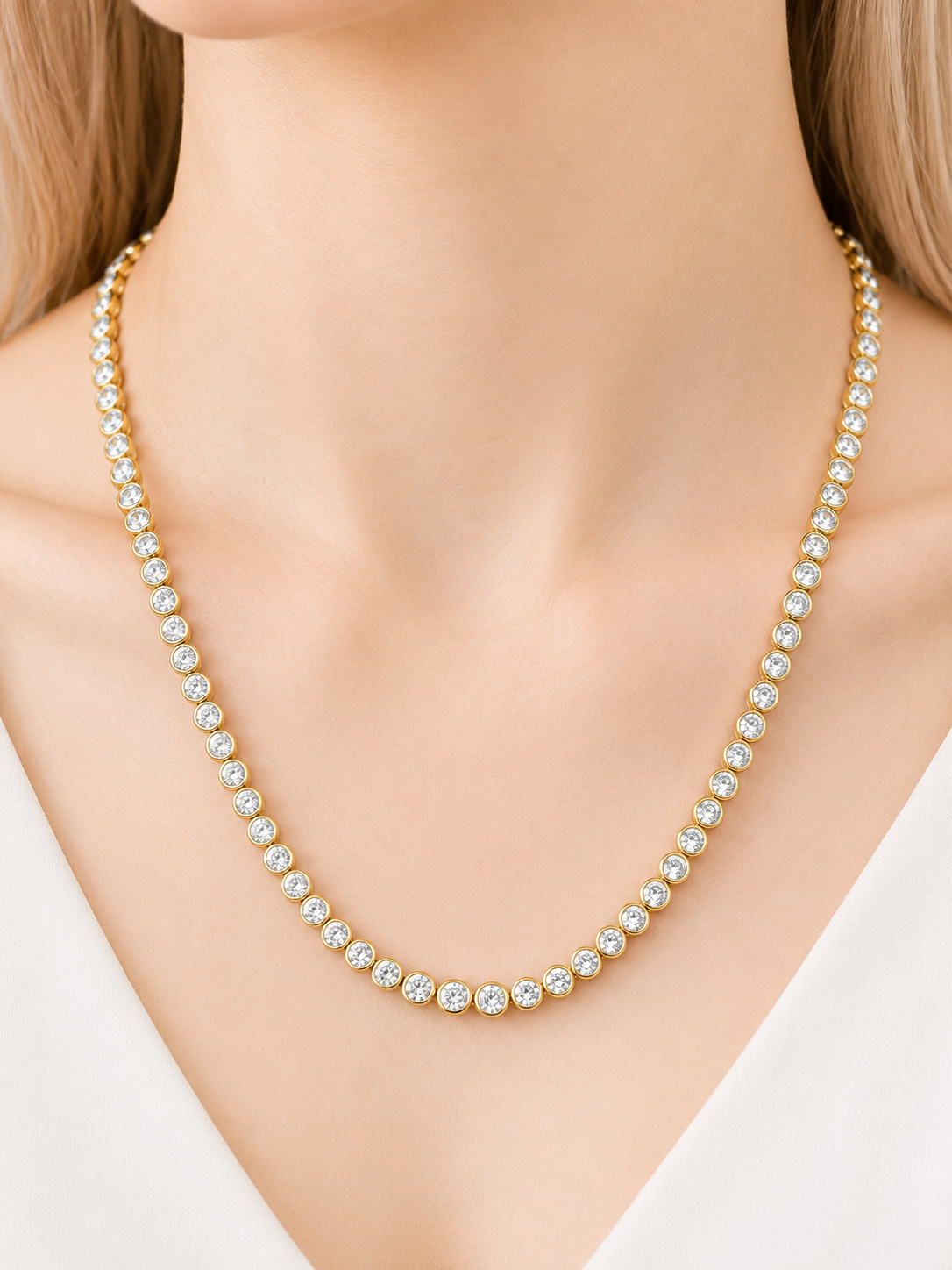 19.13cttw Yellow Gold Bezel Set Round Lab Diamond 18" Necklace