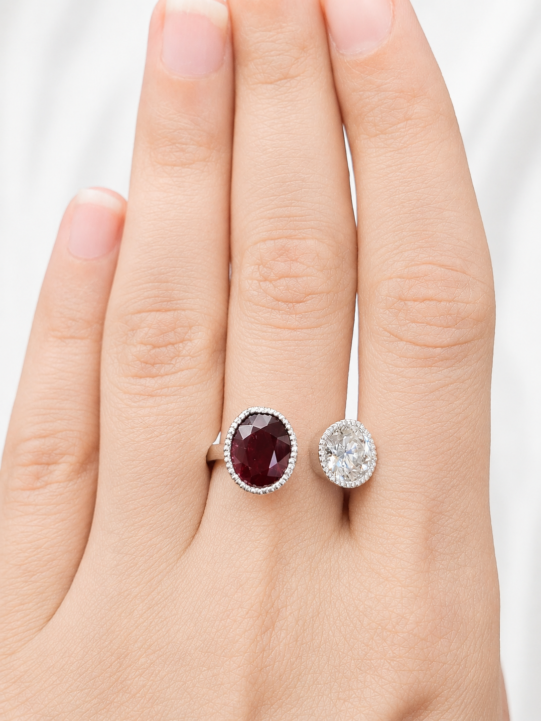 White Gold Lab Diamond & Natural Pink Ruby Ring