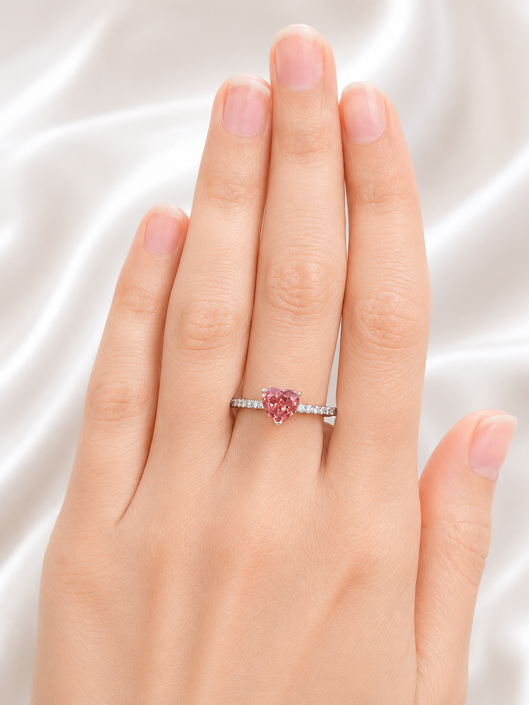 1.08ct White Gold Pink Heart Shape Lab Diamond Ring