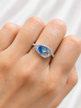 0.37ct White Gold Blue Emerald Gemstone Lab Diamond Ring