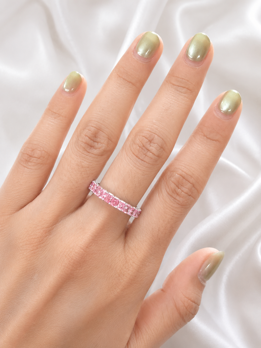 1.78ct White Gold Pink Radiant Shape Lab Diamond Half Eternity Band