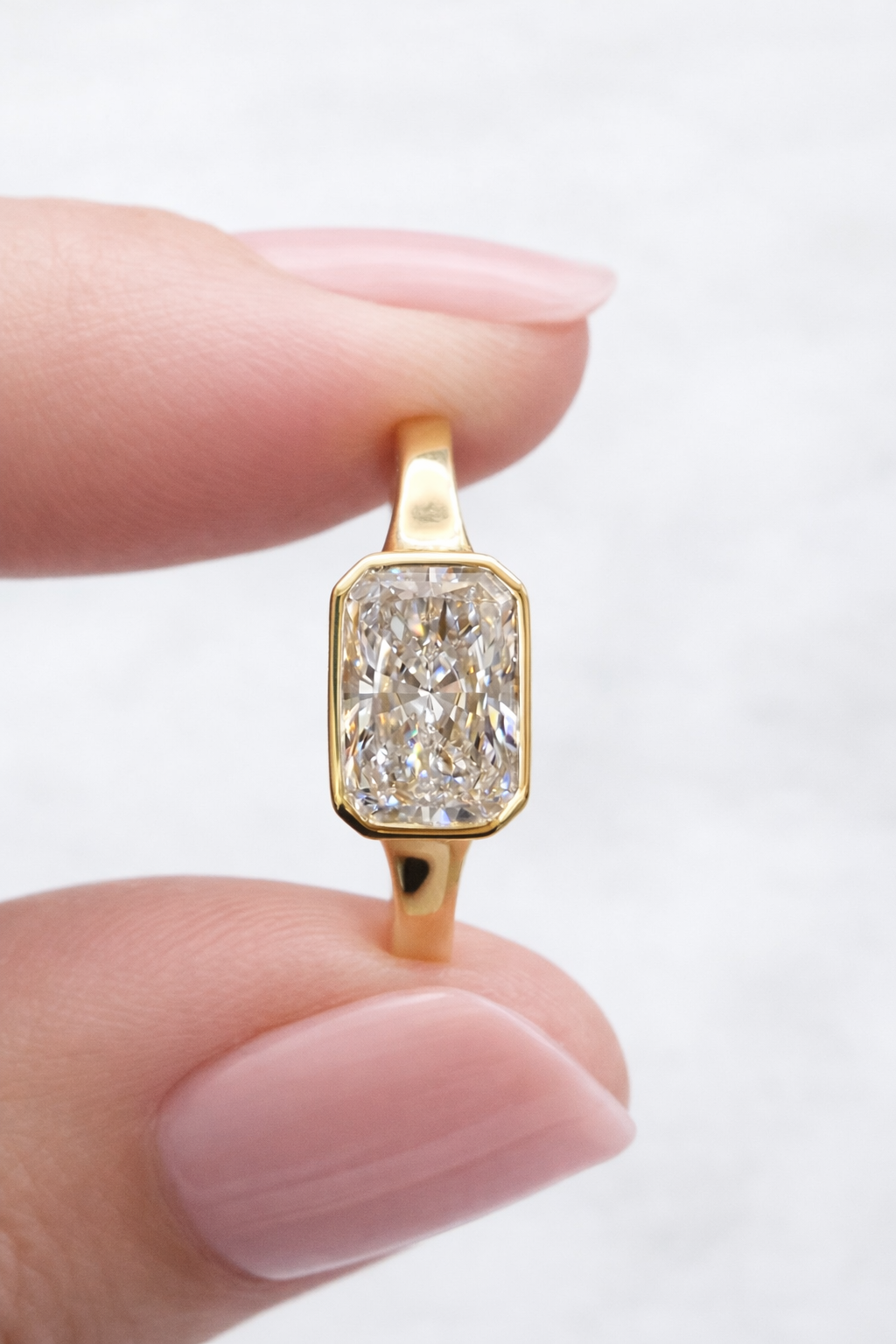 Custom - Made 1 CT+ TRIS Radiant Bezel Ring 14K Yellow Gold