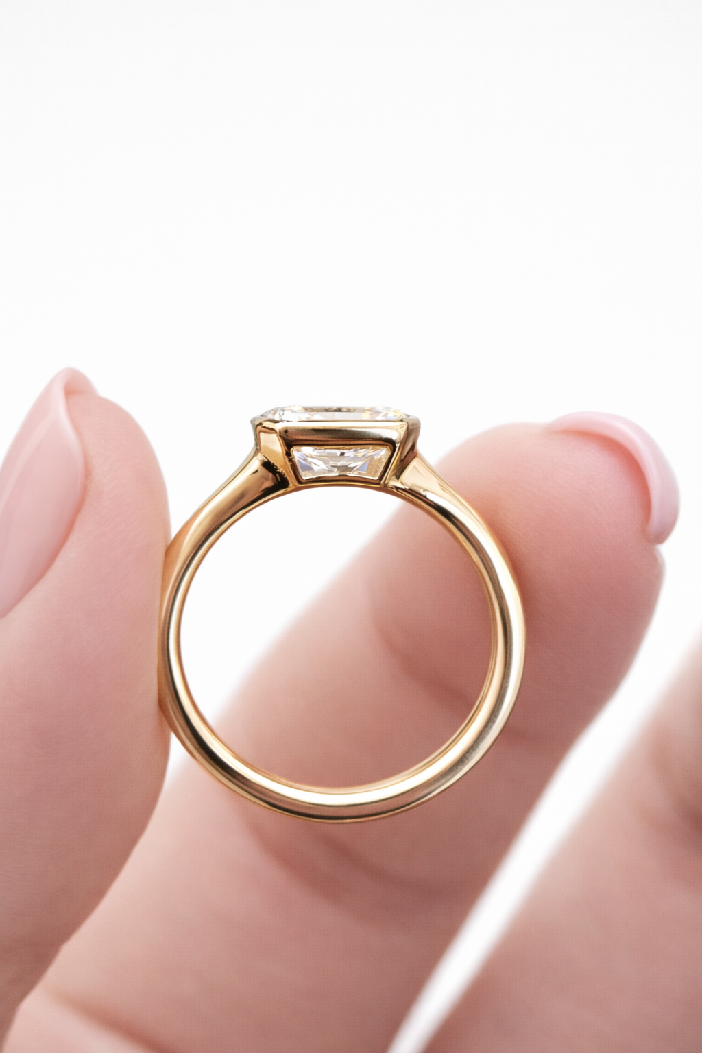 Custom - Made 1 CT+ TRIS Radiant Bezel Ring 14K Yellow Gold