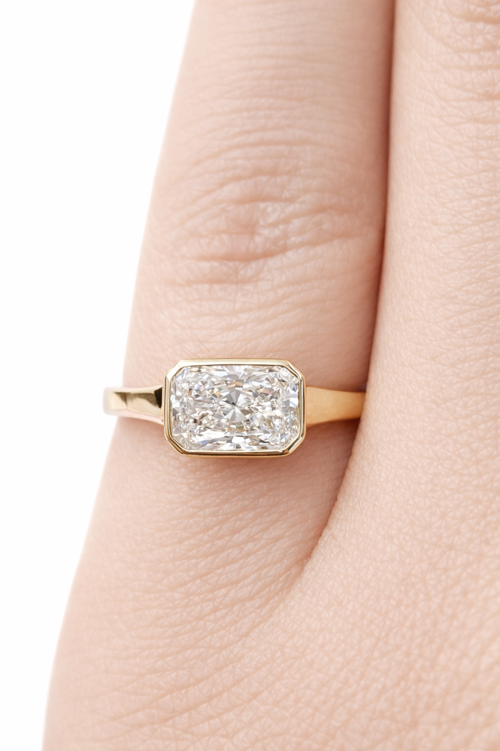 Custom - Made 1 CT+ TRIS Radiant Bezel Ring 14K Yellow Gold