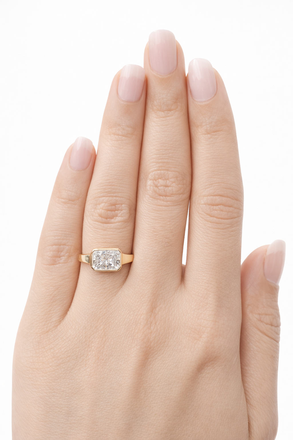 Custom - Made 1 CT+ TRIS Radiant Bezel Ring 14K Yellow Gold