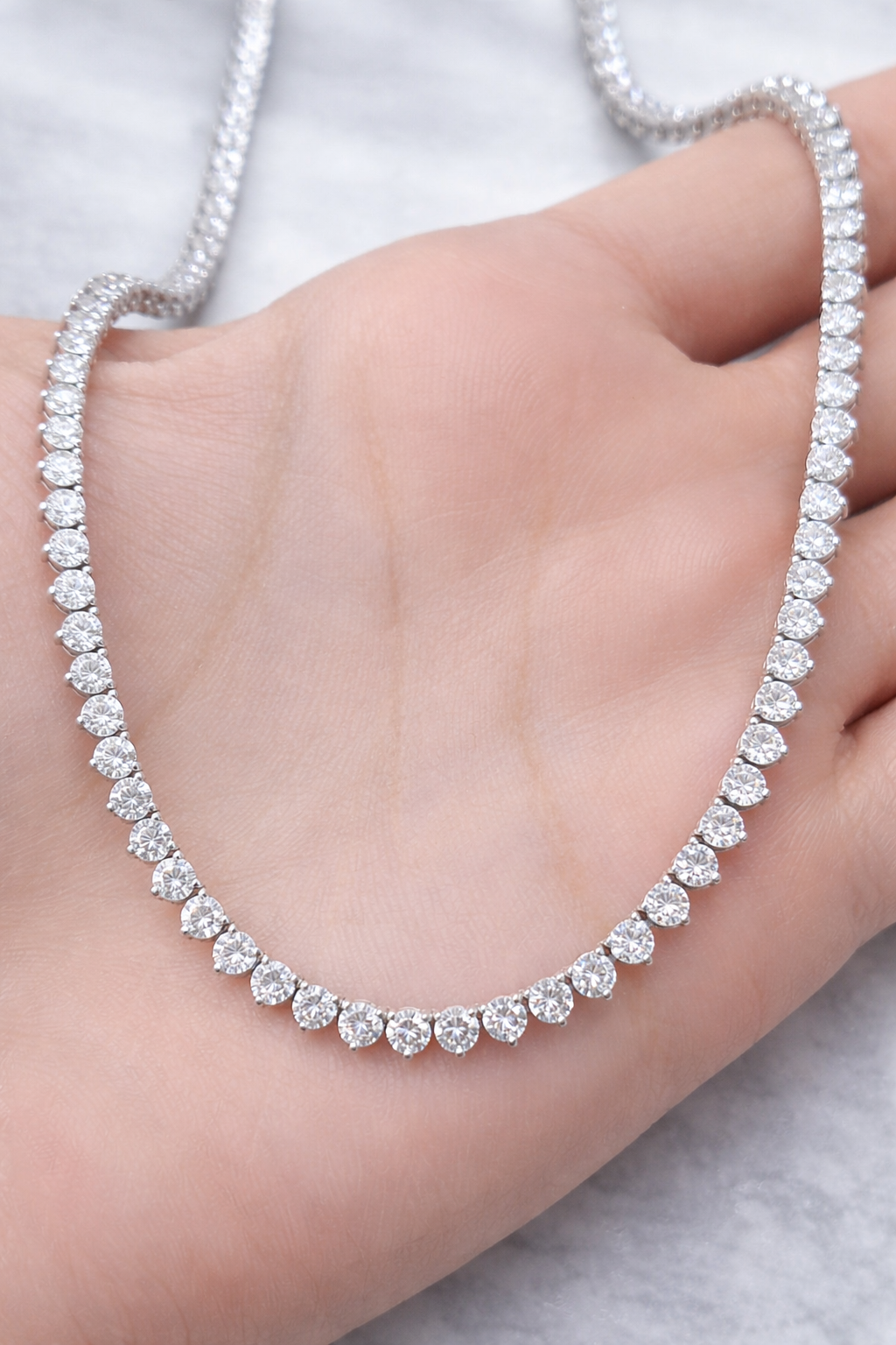 White Gold 3 Prongs 16" Lab Diamond Necklace