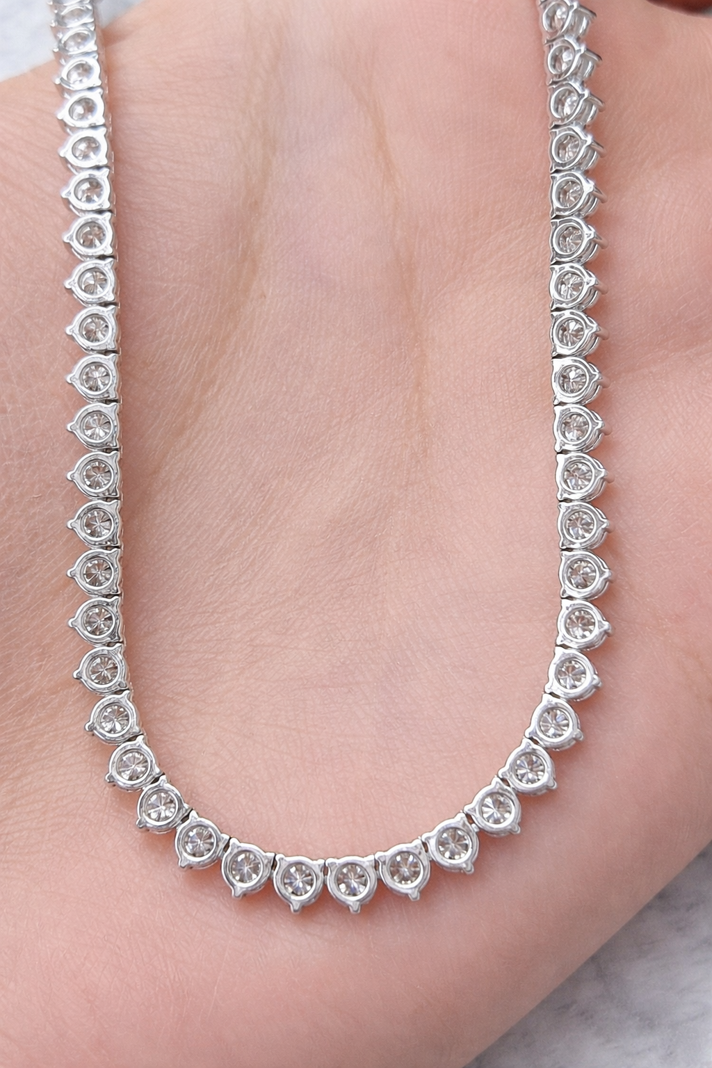 White Gold 3 Prongs 16" Lab Diamond Necklace
