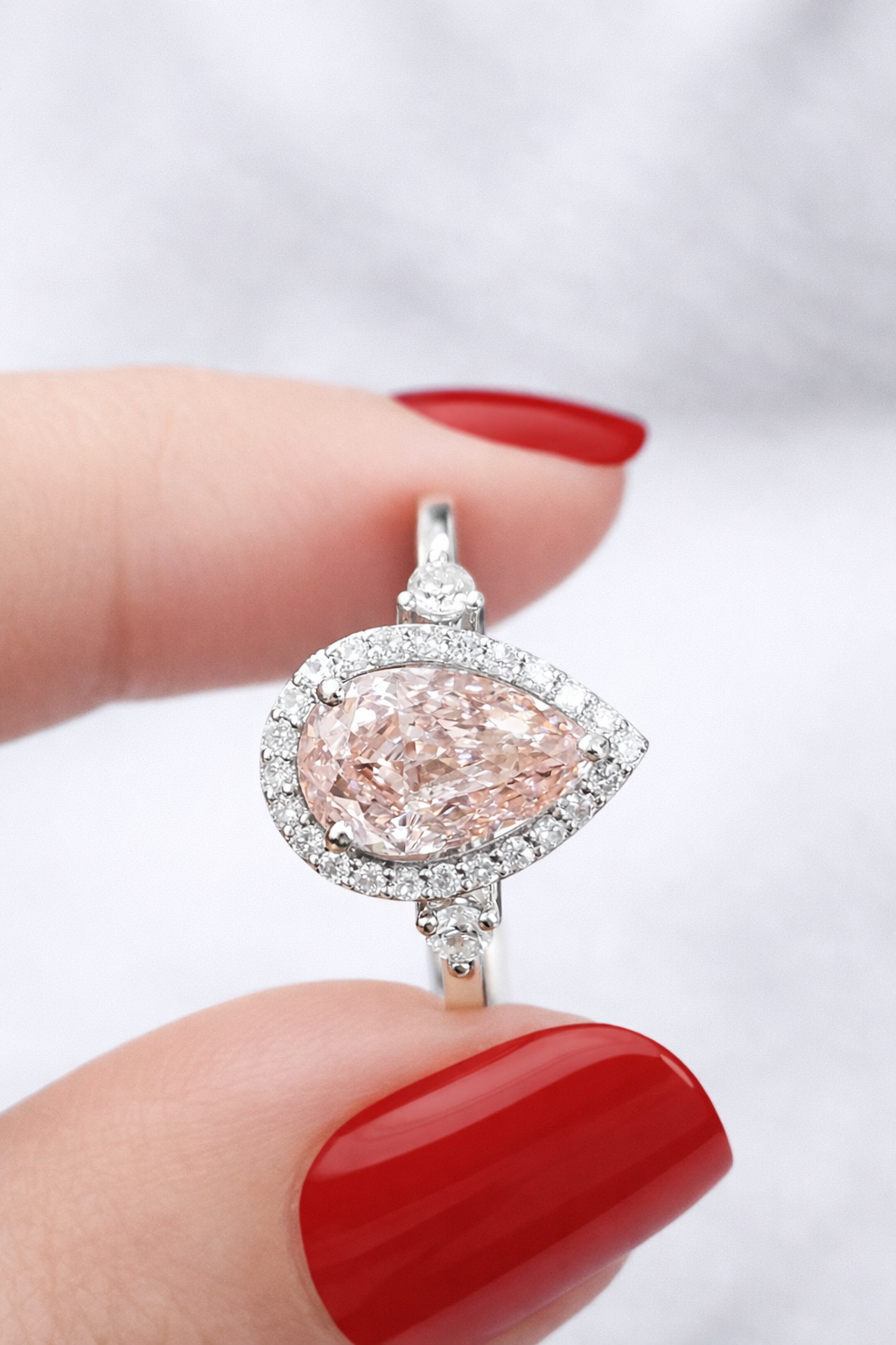 1.8CTTW FANCY PINK PEAR & ROUND LAB DIAMOND RING