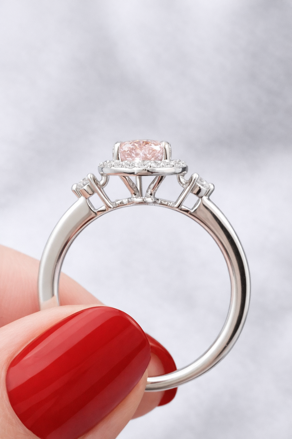 1.8CTTW FANCY PINK PEAR & ROUND LAB DIAMOND RING