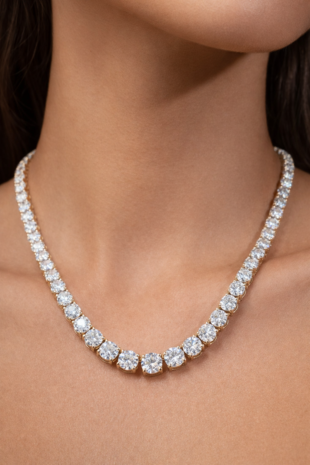 29.930cttw Yellow Gold Lab Diamond 16.75" Tennis Necklace