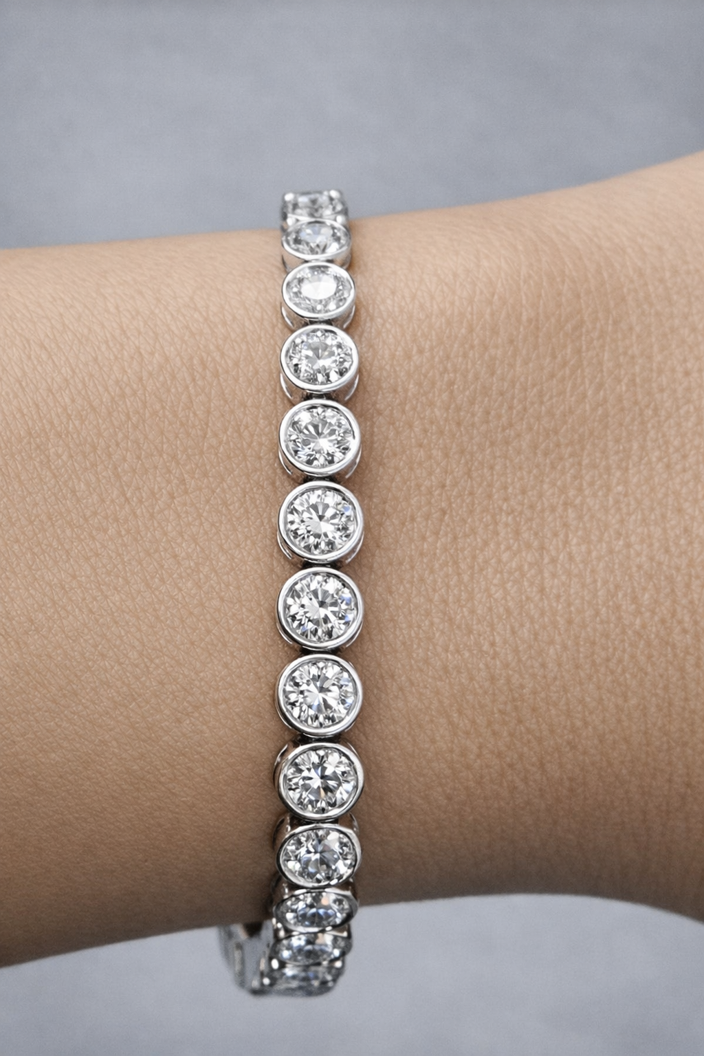 5.470cttw White Gold Bezel Set Lab Diamond 7" Tennis Bracelet