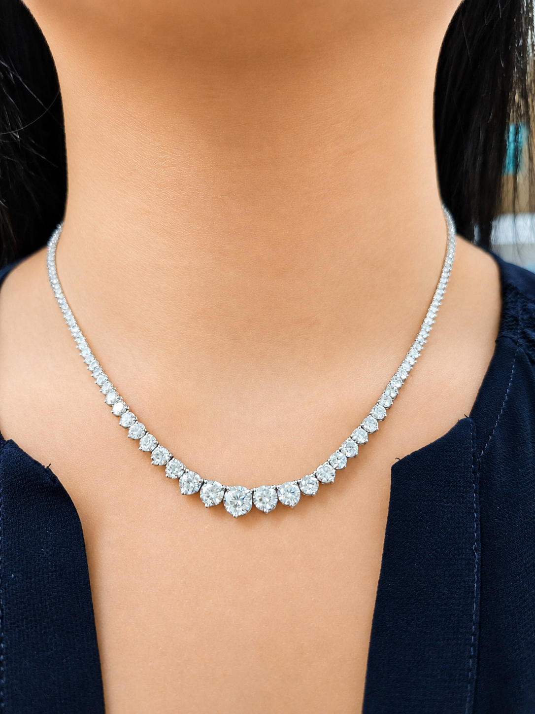 12.04cttw White Gold Graduated Lab Diamond 16.5" Necklace
