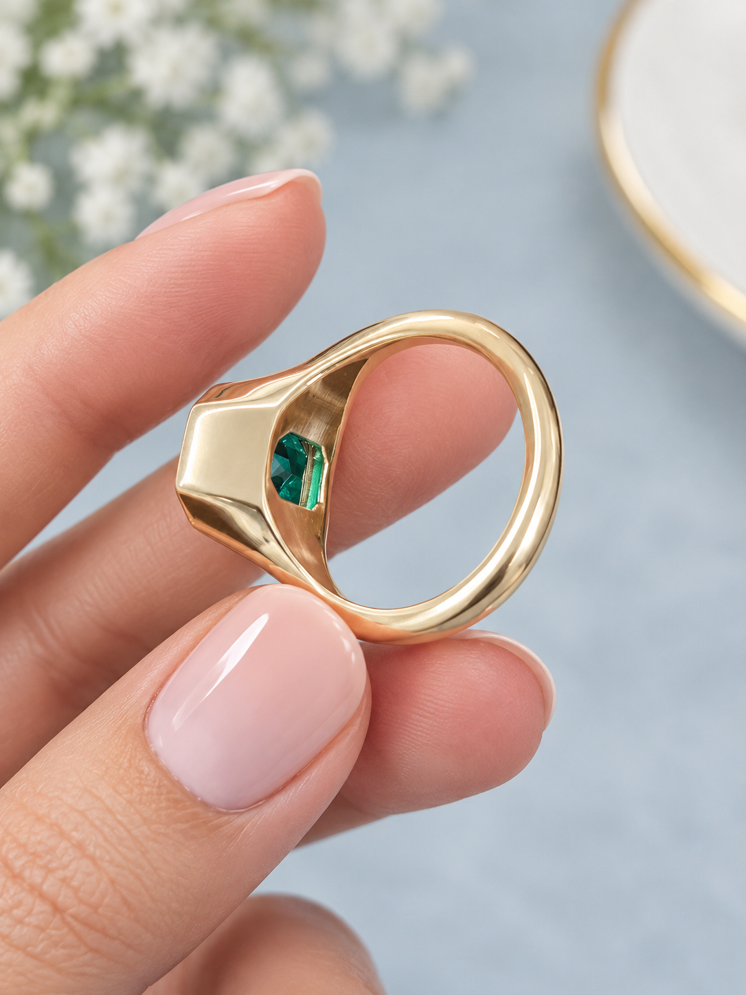 3cttw Lab Emerald N/S Bezel Set Ring