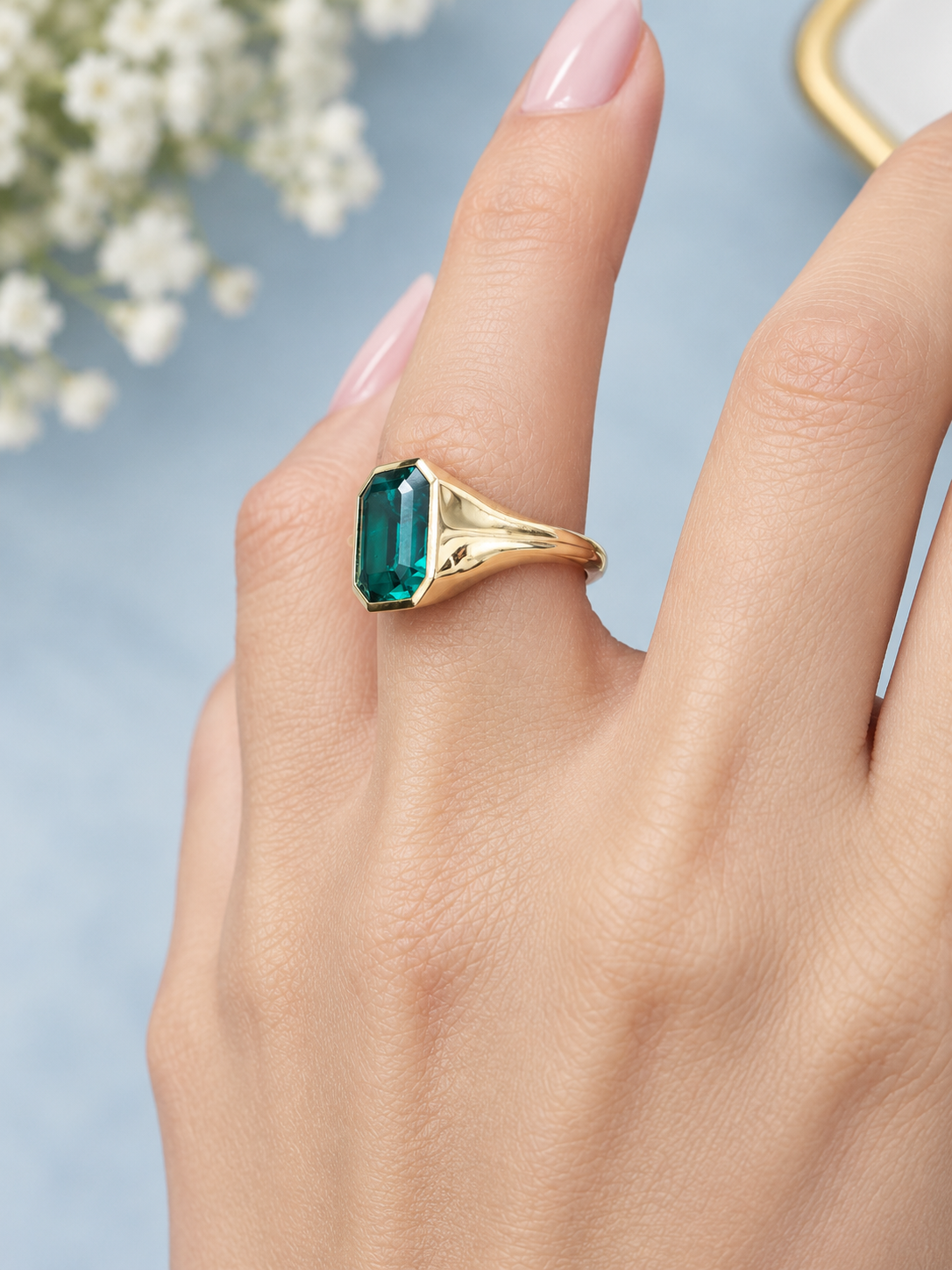 3Cttw Lab Emerald N/S Bezel Set Ring
