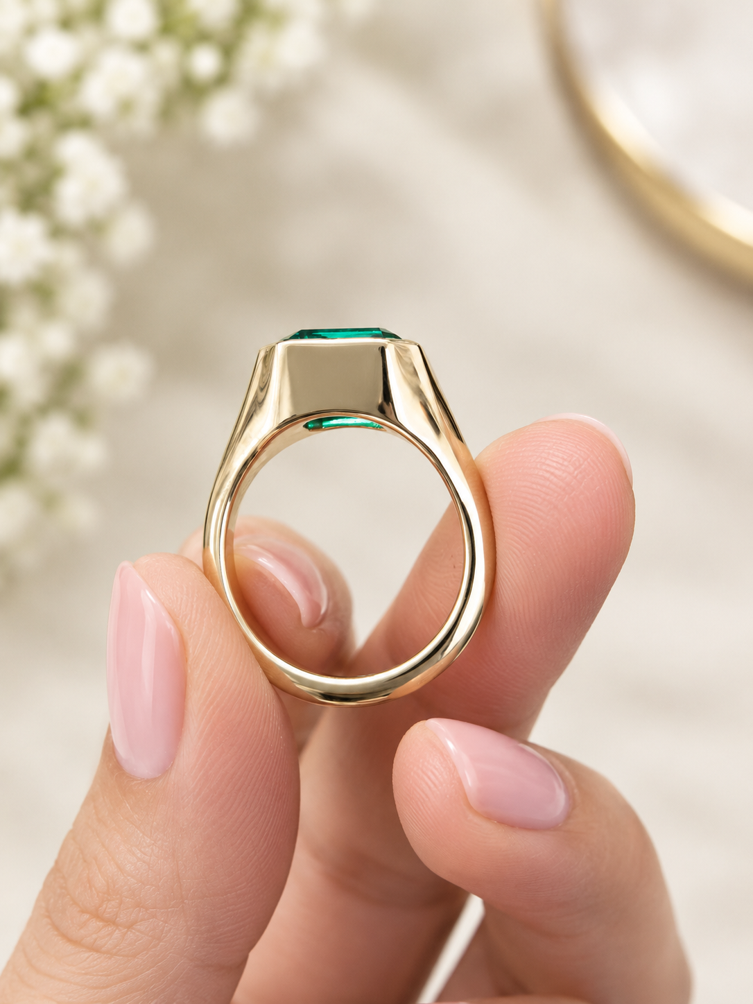 3Cttw Lab Emerald E/W Bezel Set Ring