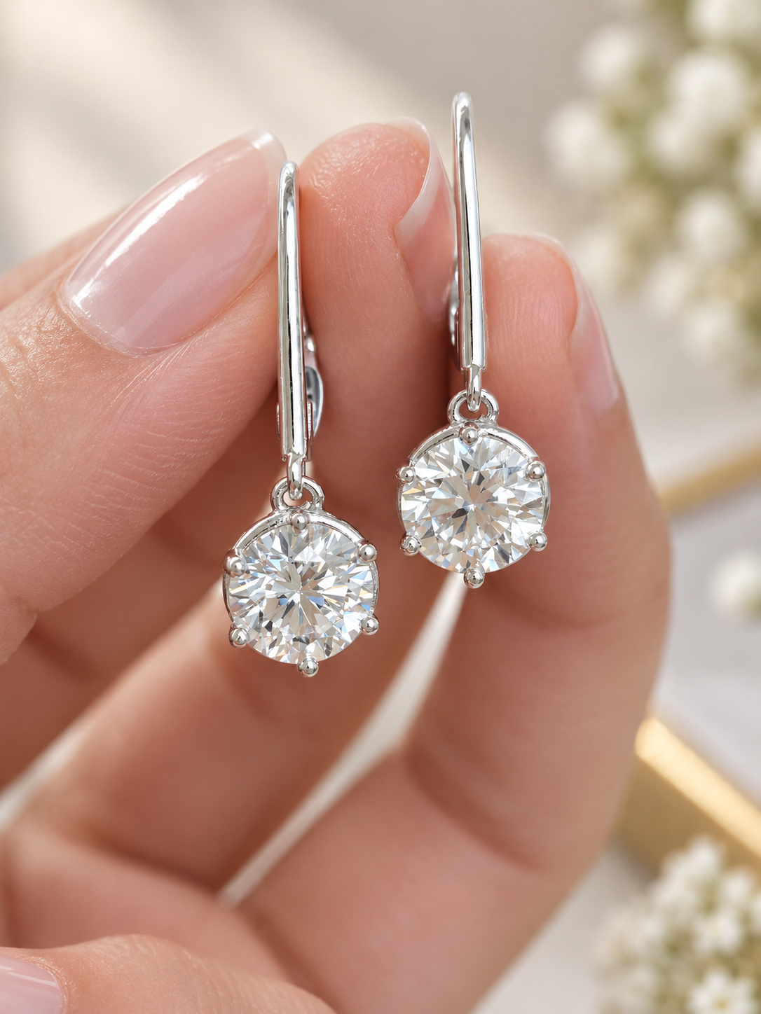 IGI Certified 2.50cttw White Gold Round Lab Diamond Dangle Earring