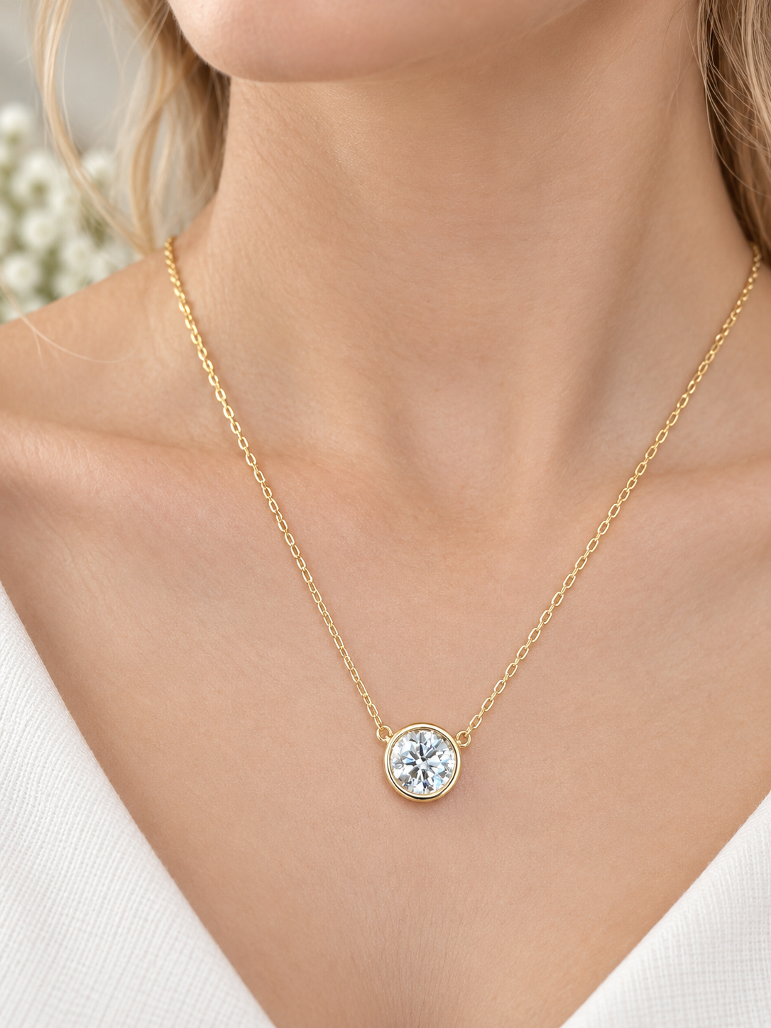 1cttw Yellow Gold Lab Diamond Bezel Set 18" Necklace