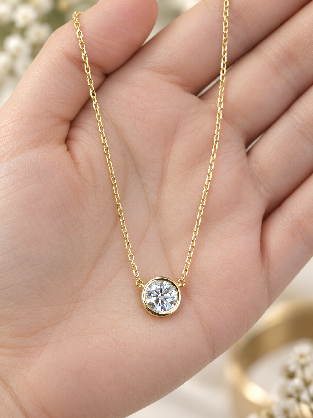 0.90cttw Yellow Gold Lab Diamond Bezel Set 18" Necklace