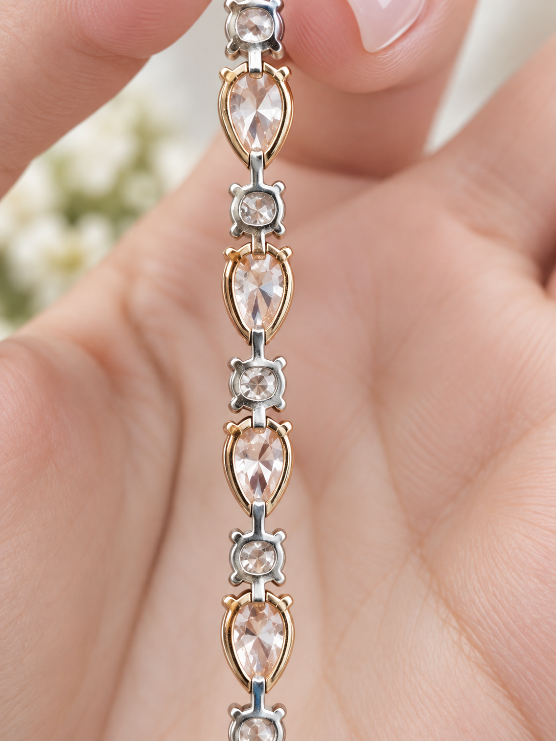 Egl Certified 10.21cttw Fancy orangy Pink Pear & White Round Lab Diamond 7" Bracelet