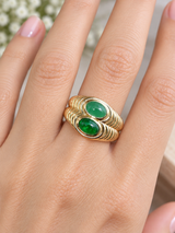Tsvorite & Jade Yellow Gold Natural Colorstones Ring