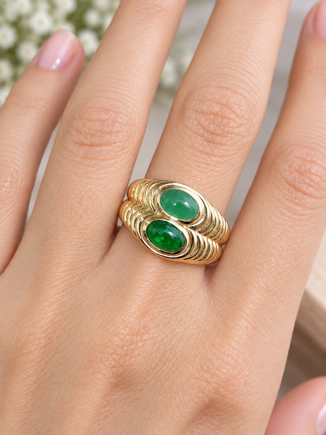 Tsvorite & Jade Yellow Gold Natural Colorstones Ring