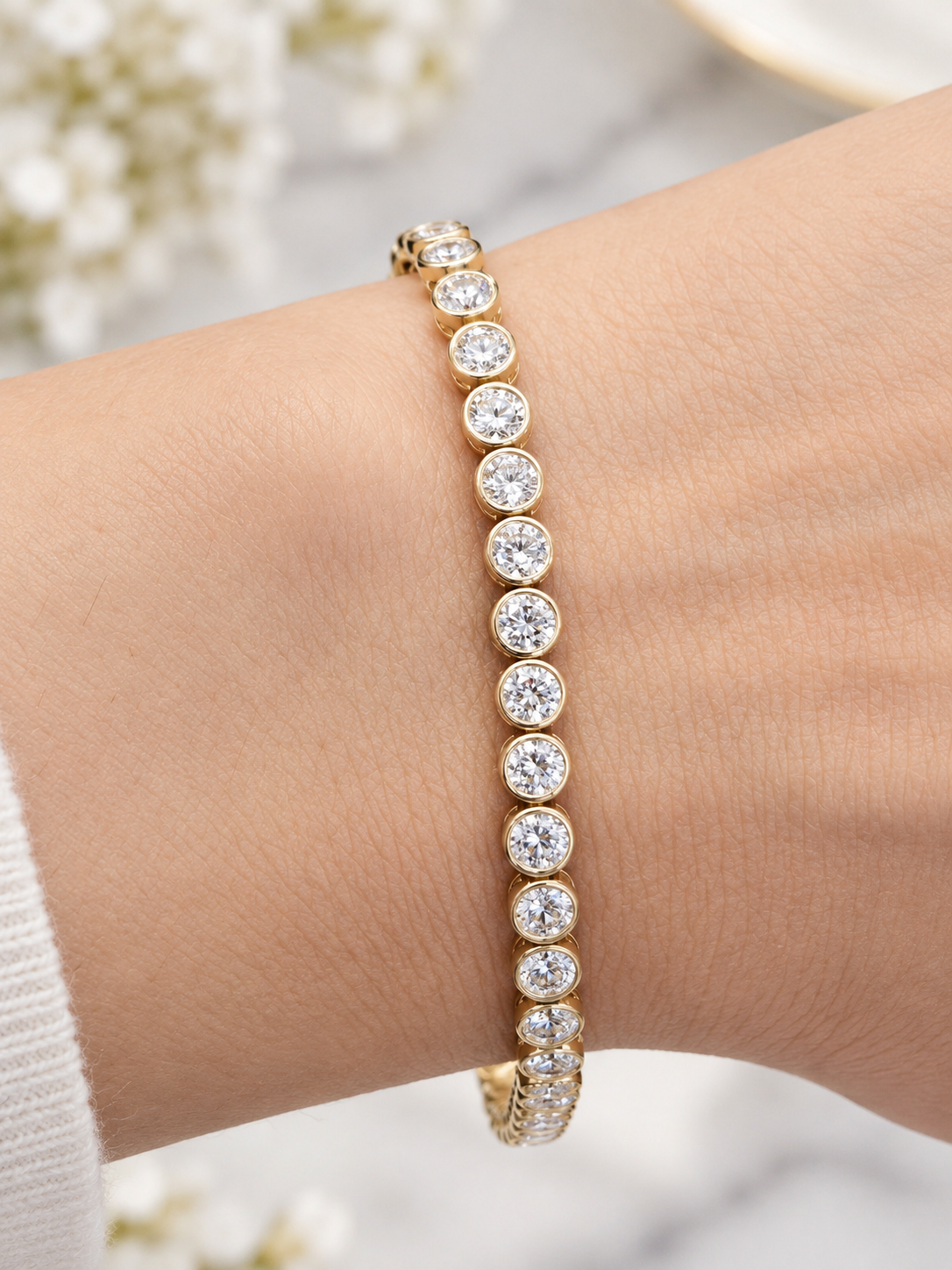 5.28cttw Yellow Gold Lab Diamond Bezel Set 7" Tennis Bracelet
