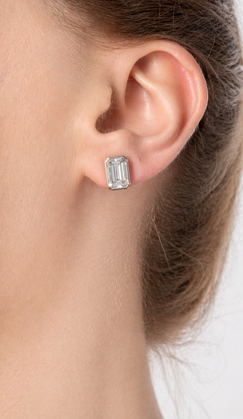 White Gold Bezel Set Emerald Lab Diamond Studs