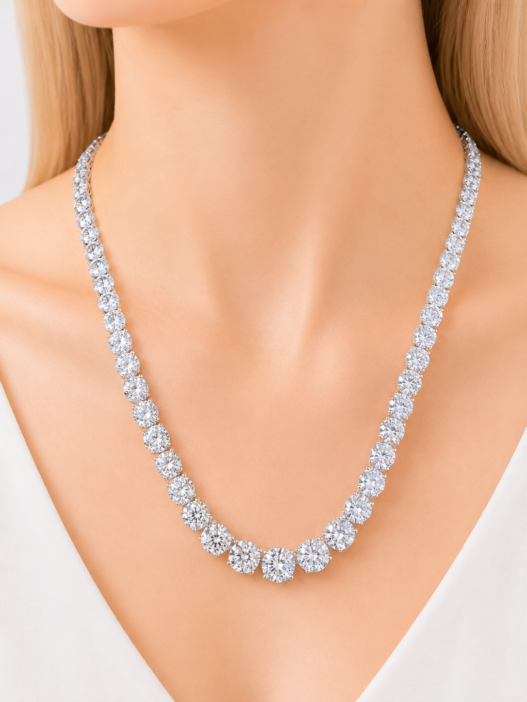 18K White Gold 46.94cttw Lab Diamond 18" Tennis Necklace