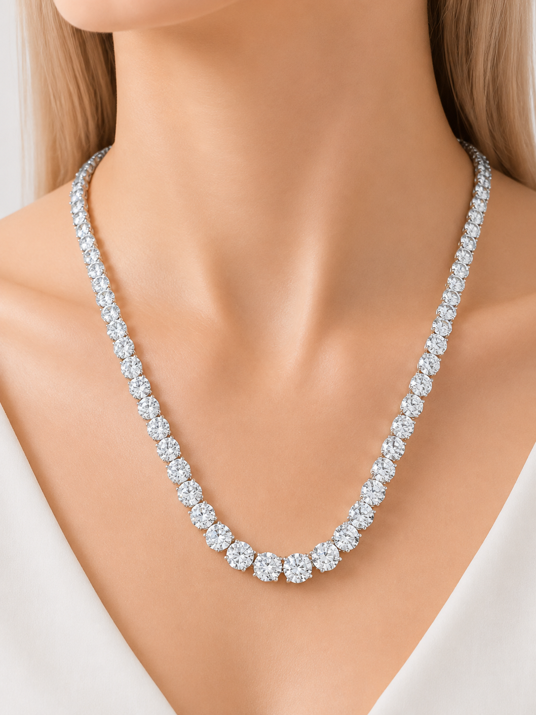 18K White Gold 26.02cttw Lab Diamond 16" Tennis Necklace