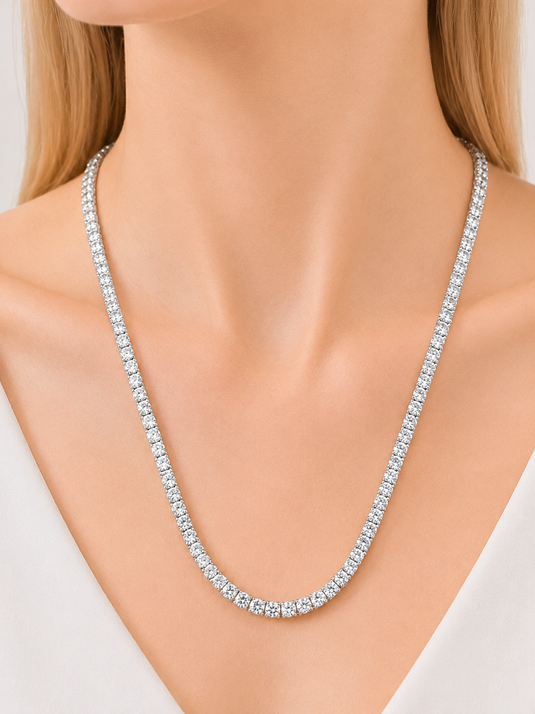18K White Gold 8.41cttw Lab Diamond 18" Tennis Necklace