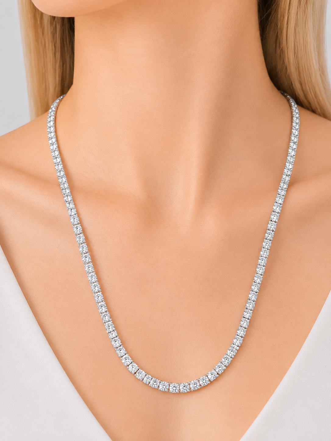 18K White Gold 8.72cttw Lab Diamond 16" Tennis Necklace