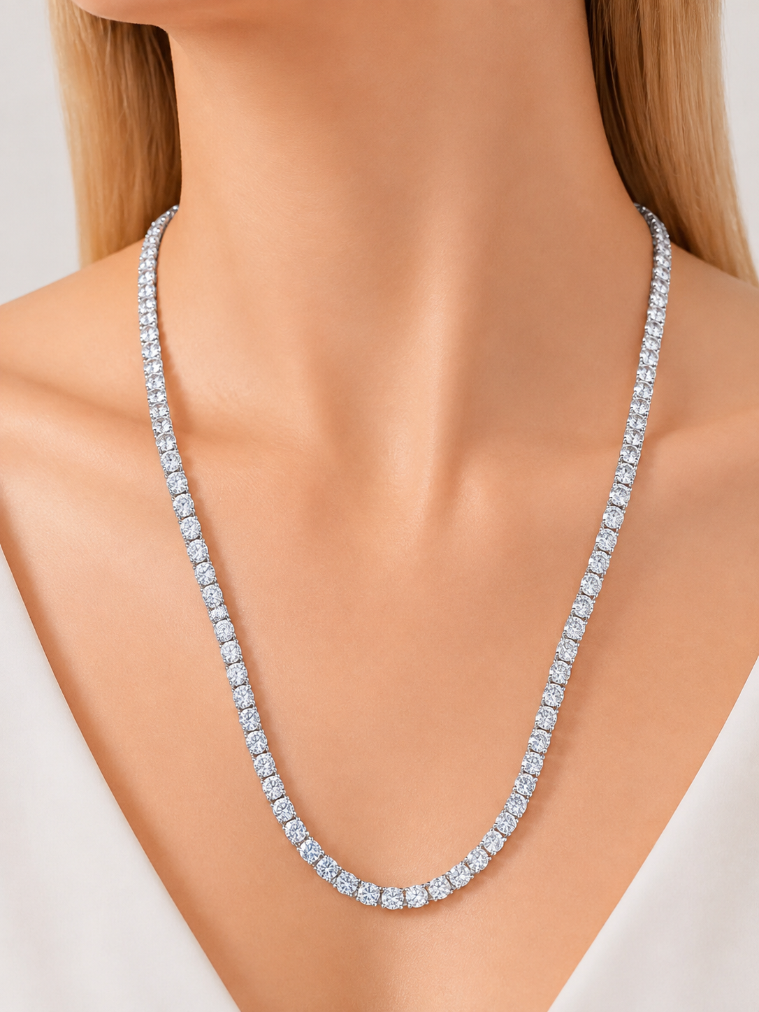 18K White Gold 10.93cttw Lab Diamond 16" Tennis Necklace