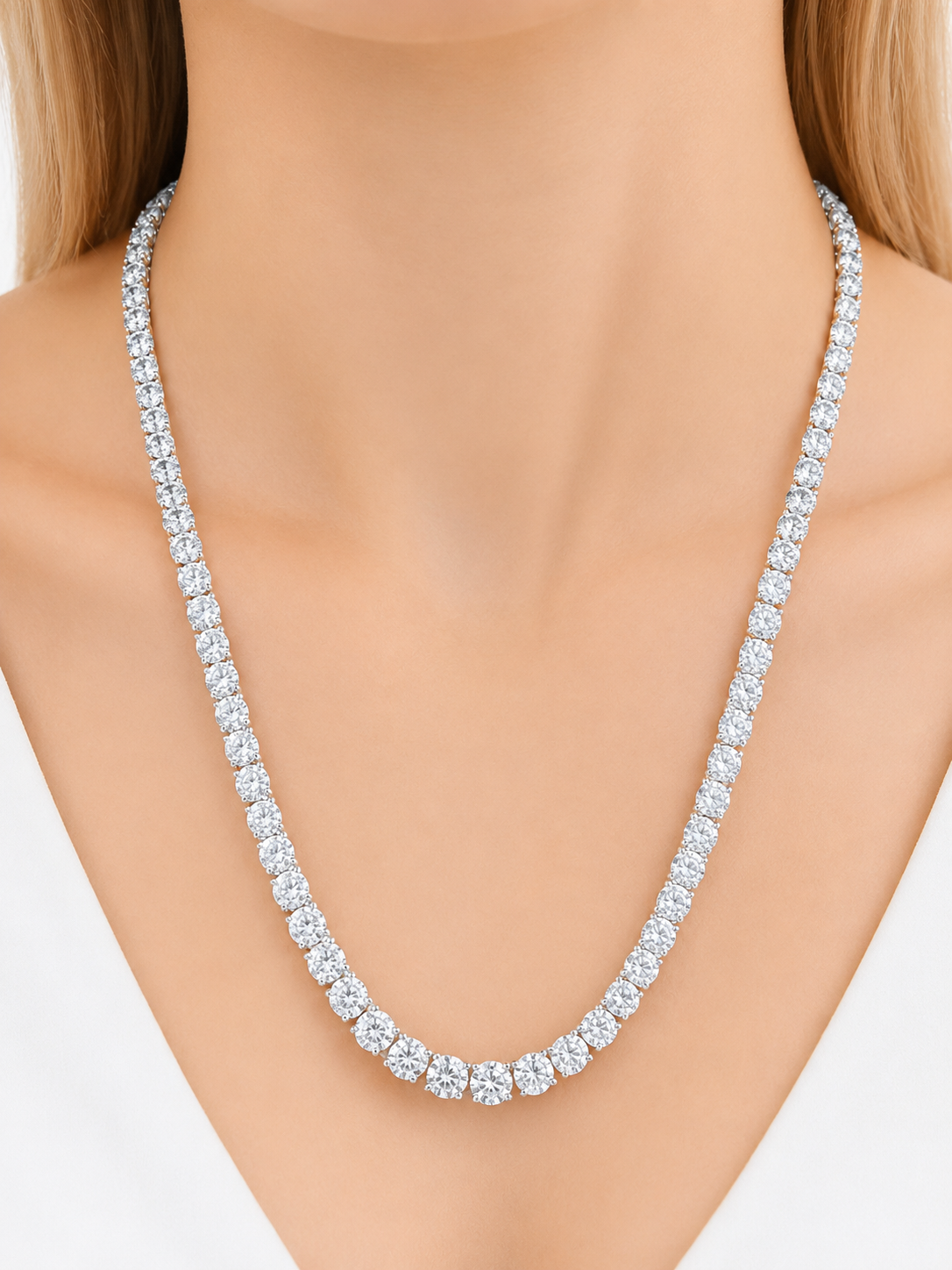 18K White Gold 27.59cttw Lab Diamond 21.5" Tennis Necklace