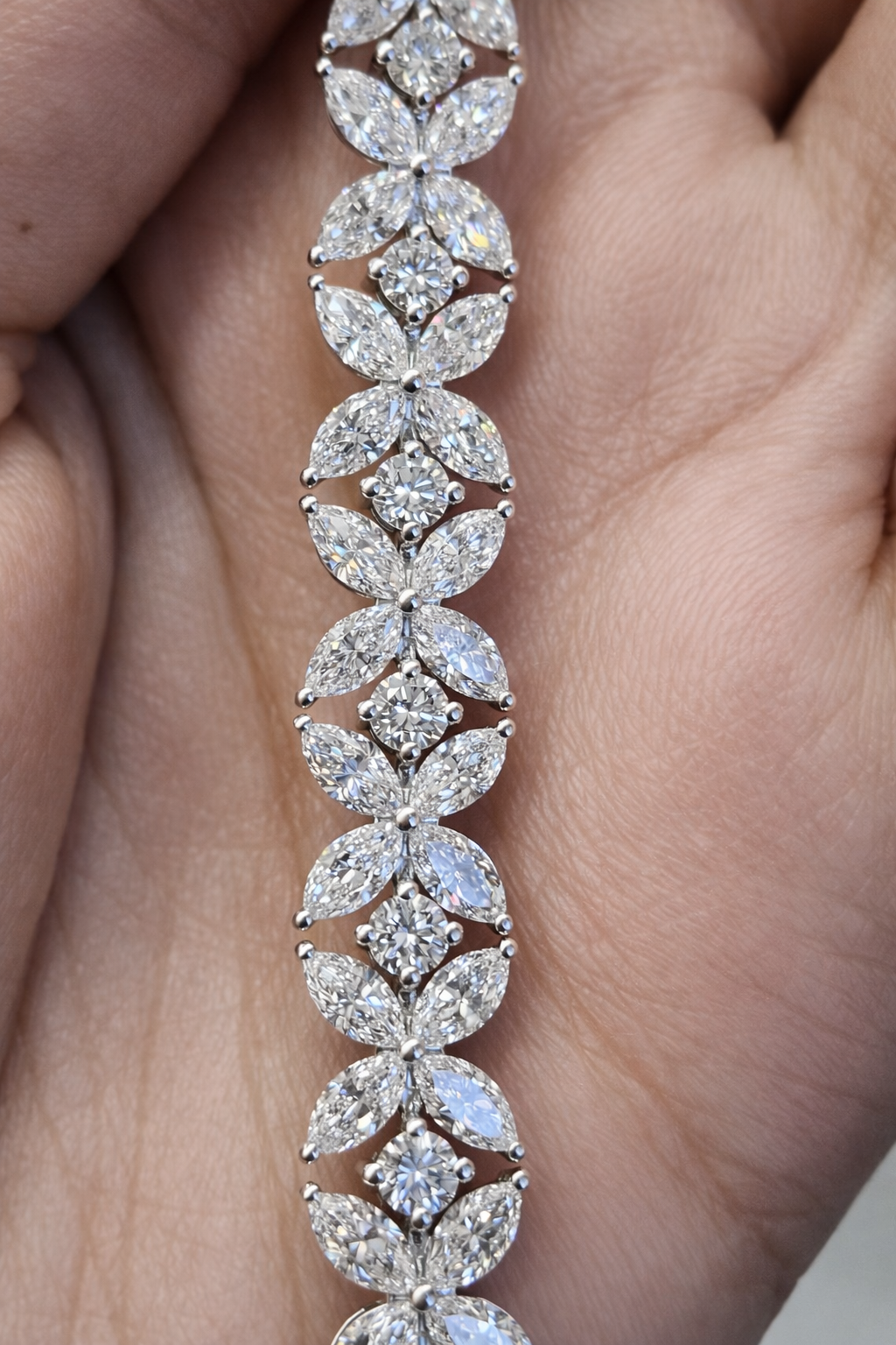 11.90ct Flower White Gold 7" Lab Diamond Bracelet