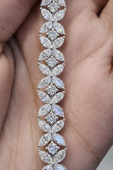 11.90ct Flower White Gold 7" Lab Diamond Bracelet