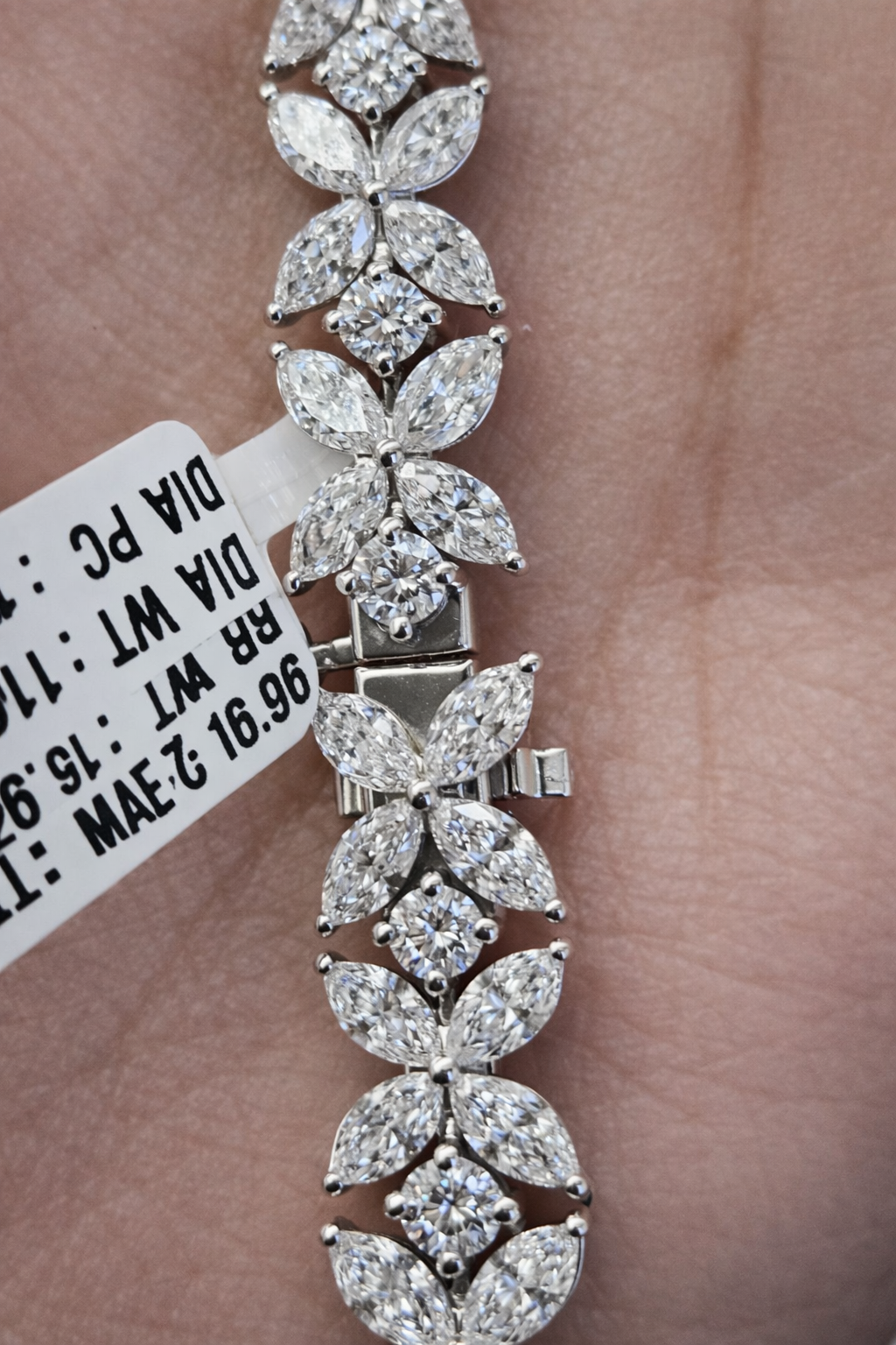 11.90ct Flower White Gold 7" Lab Diamond Bracelet