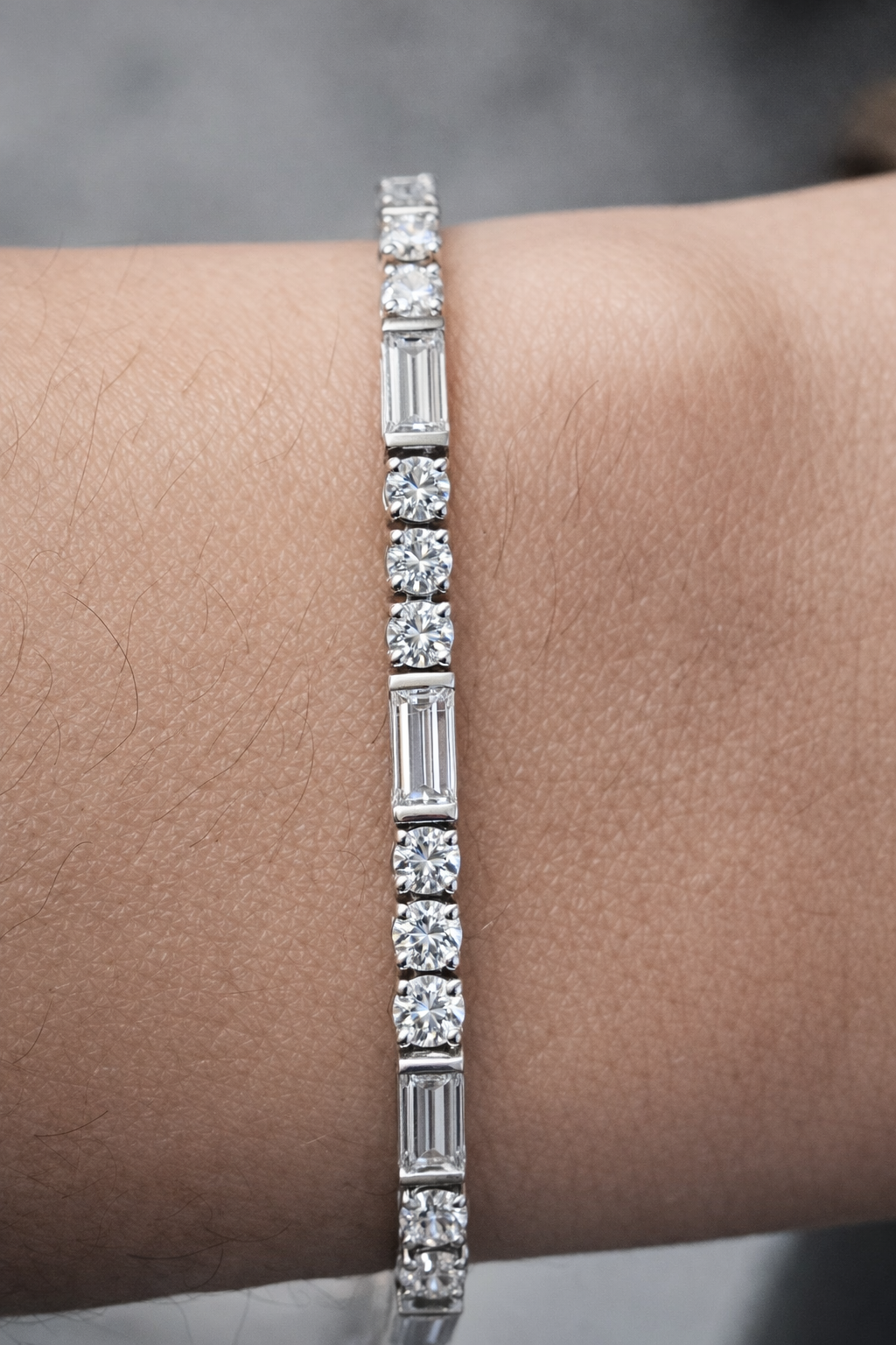 5.12ct Emerald & Round White Gold 7" Lab Tennis Bracelet