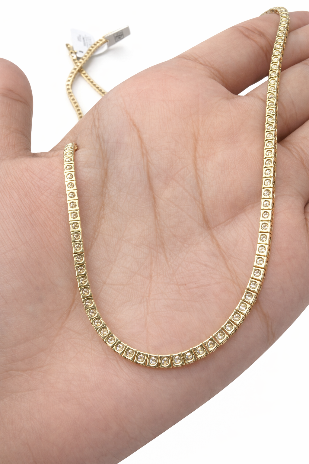 IGI Certified 9.56ct 17" Tennis Necklace 14K Yellow Gold