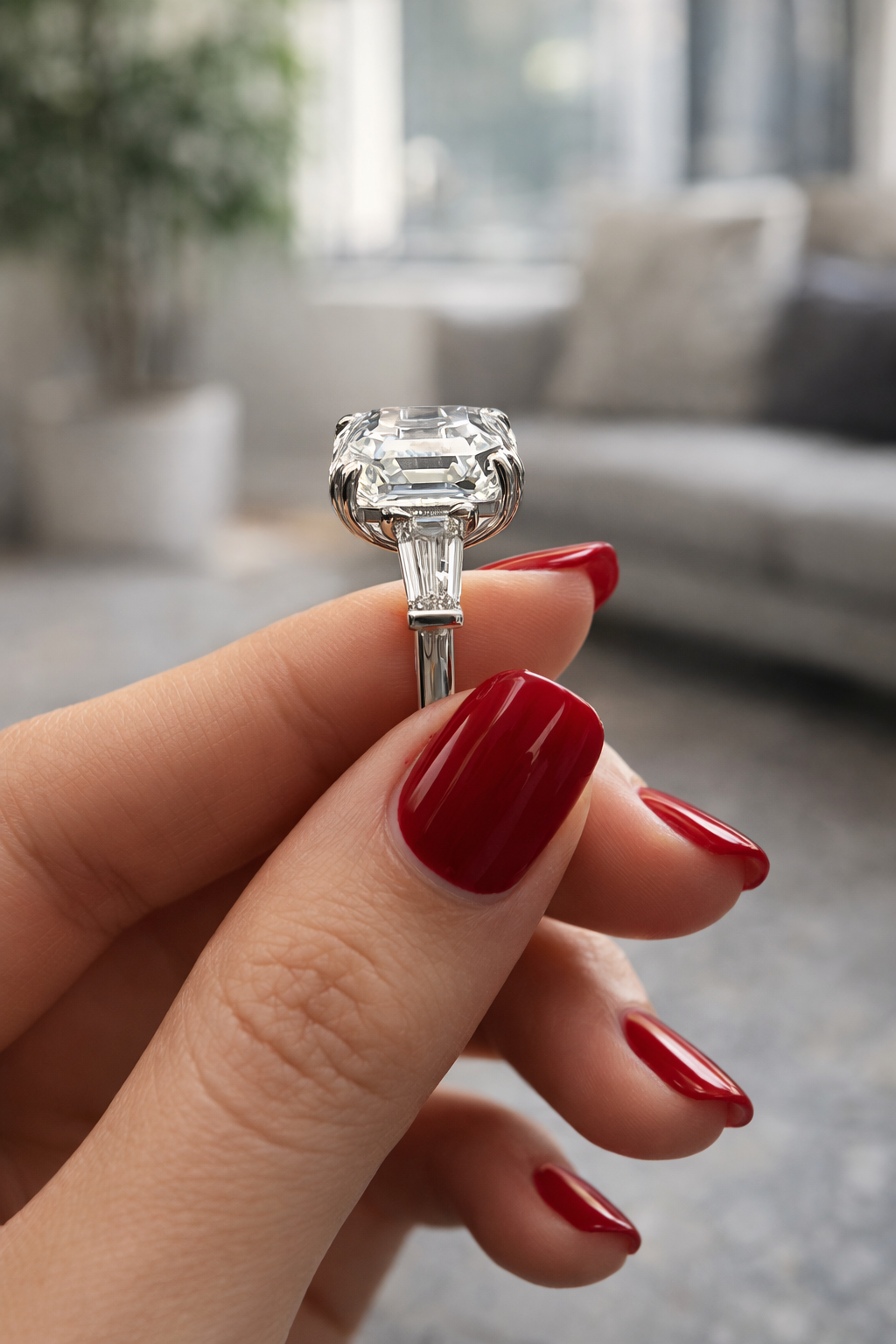 8.23ct Center Stone Antique Asscher Lab Diamond Platinum Ring