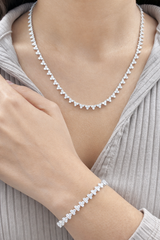 Floral Tennis Bracelet & Necklace 14k White Gold Round Lab Diamonds