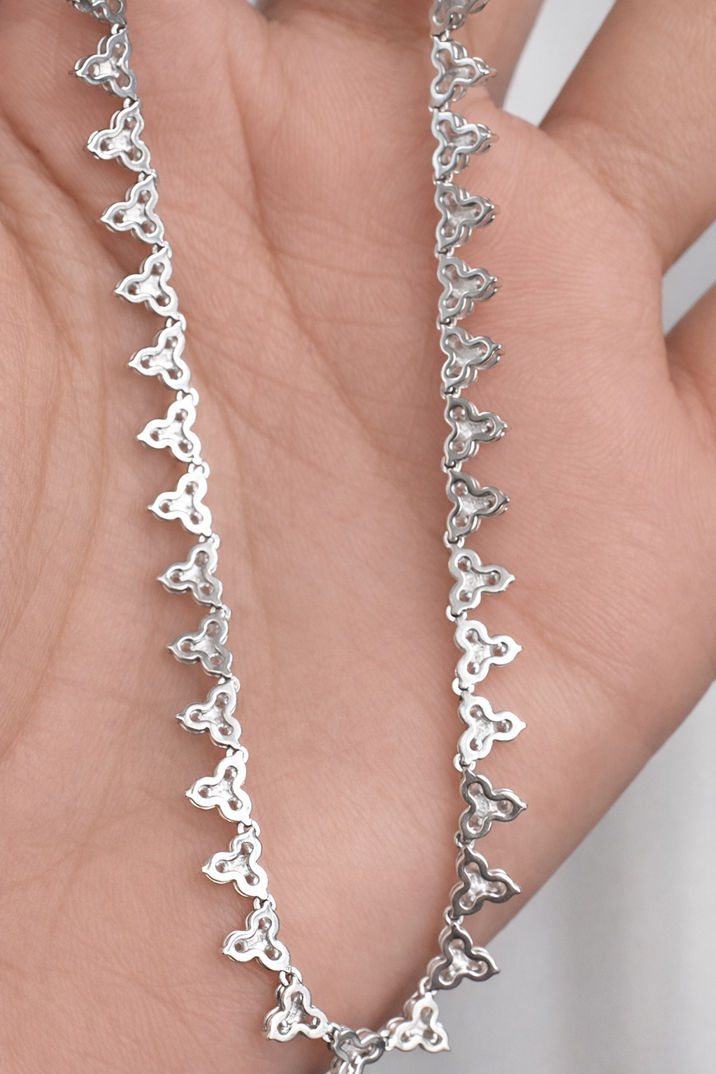 Floral Tennis Bracelet & Necklace 14k White Gold Round Lab Diamonds