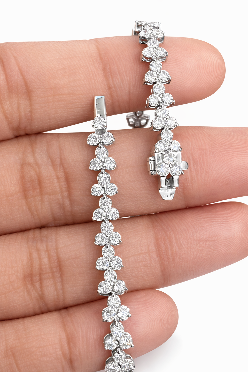 Floral Tennis Bracelet & Necklace 14k White Gold Round Lab Diamonds